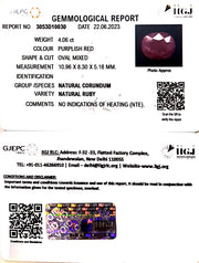 4.06/CT Natural Mozambique Ruby with Govt. Lab Certificate (RUBY9W)